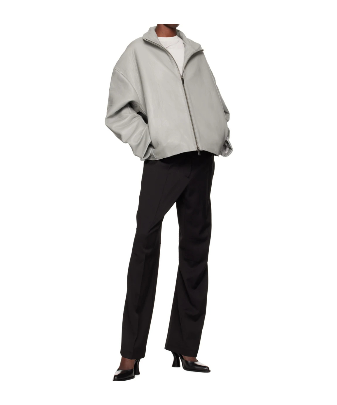Remain Birger Christensen Stand-collar Zipper Leather Jacket In Gray