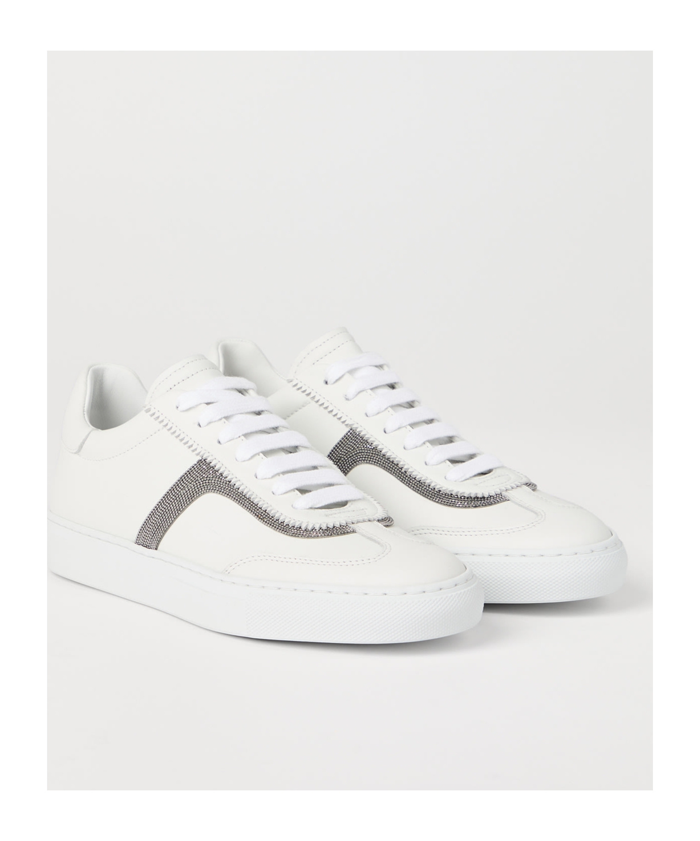 Brunello Cucinelli Monili Leather Sneakers In White