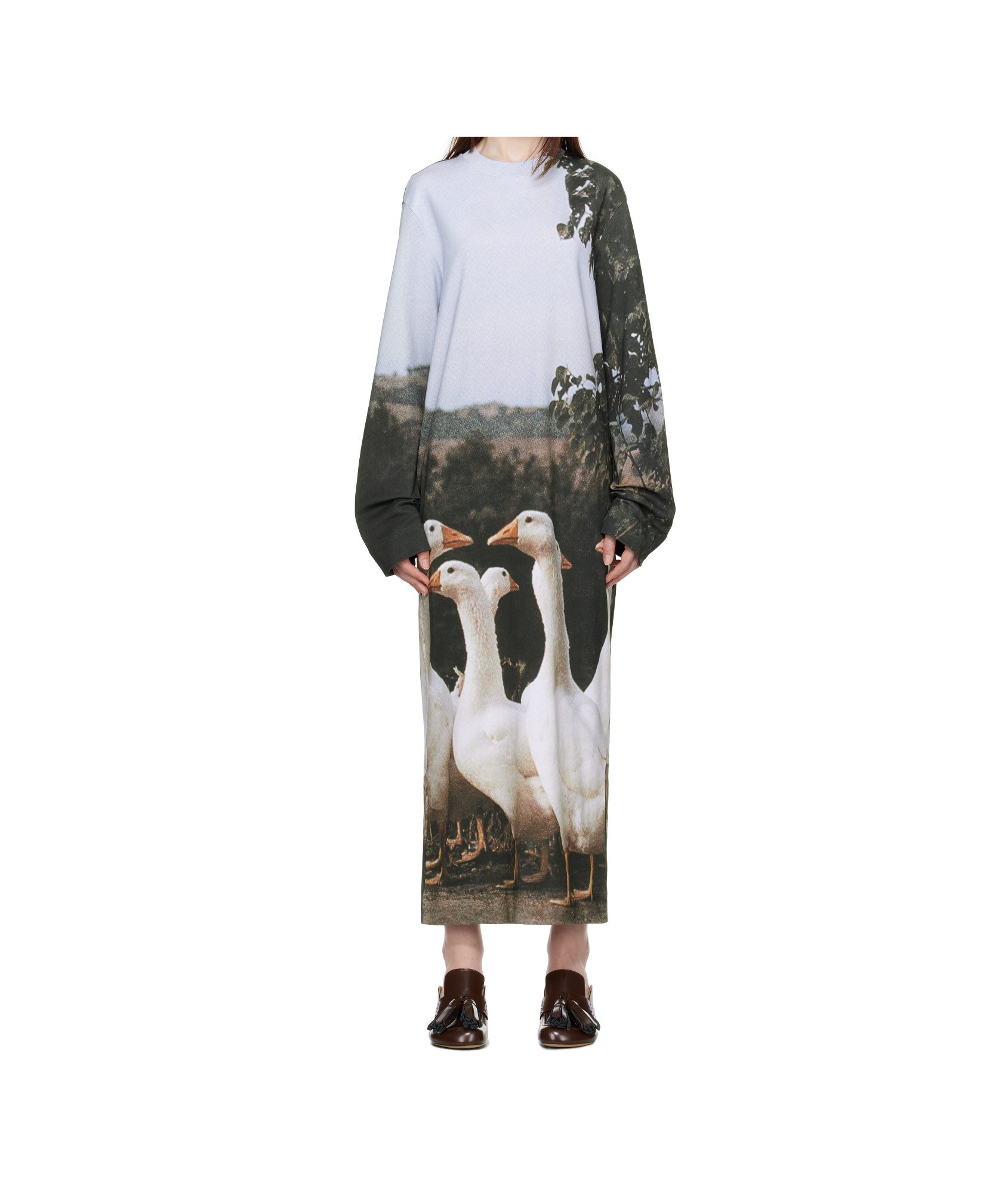 Moschino Interlock Goose Print Dress In Blue