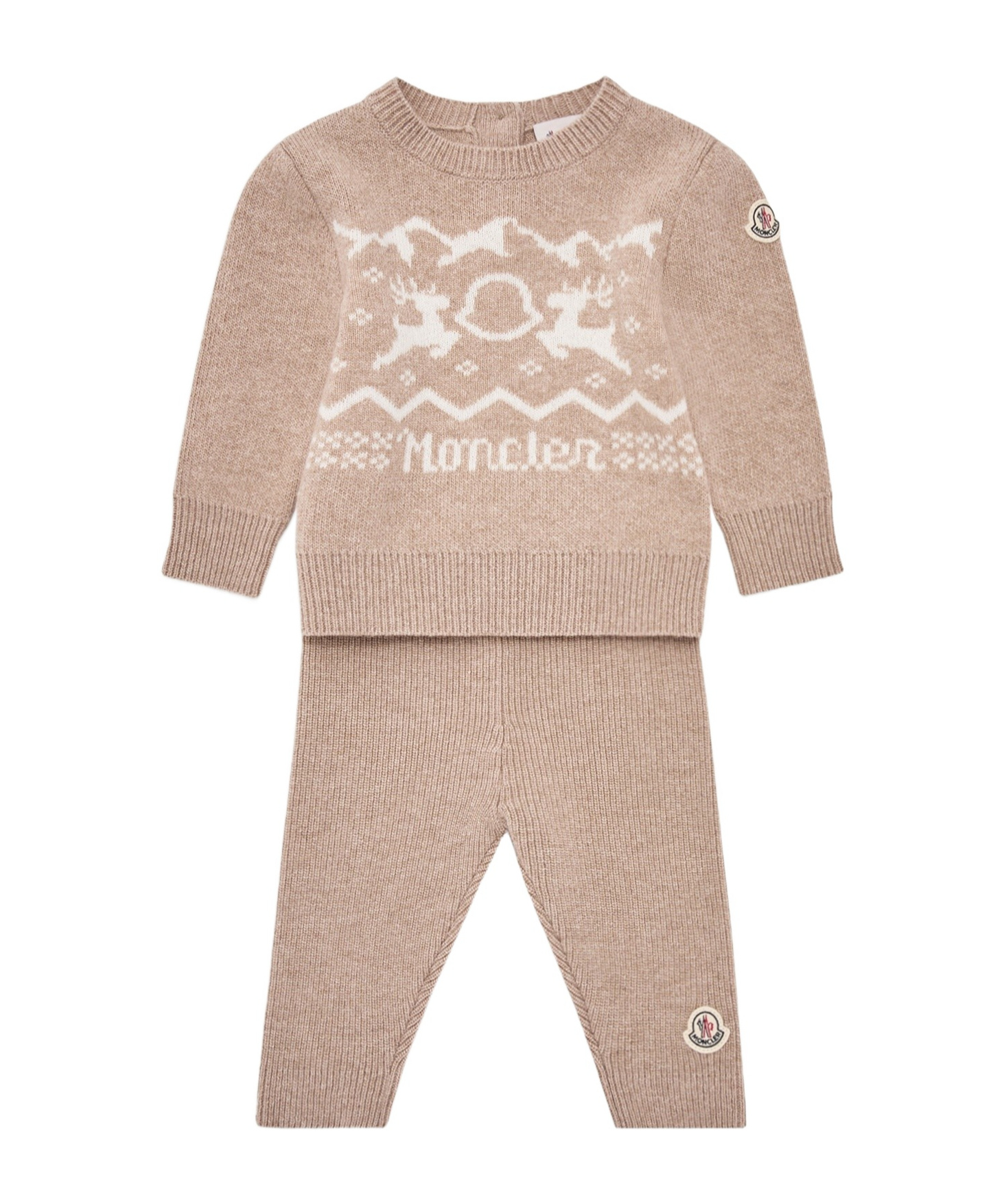 Moncler Deer Motif Wool  Cashmere Set In Beige