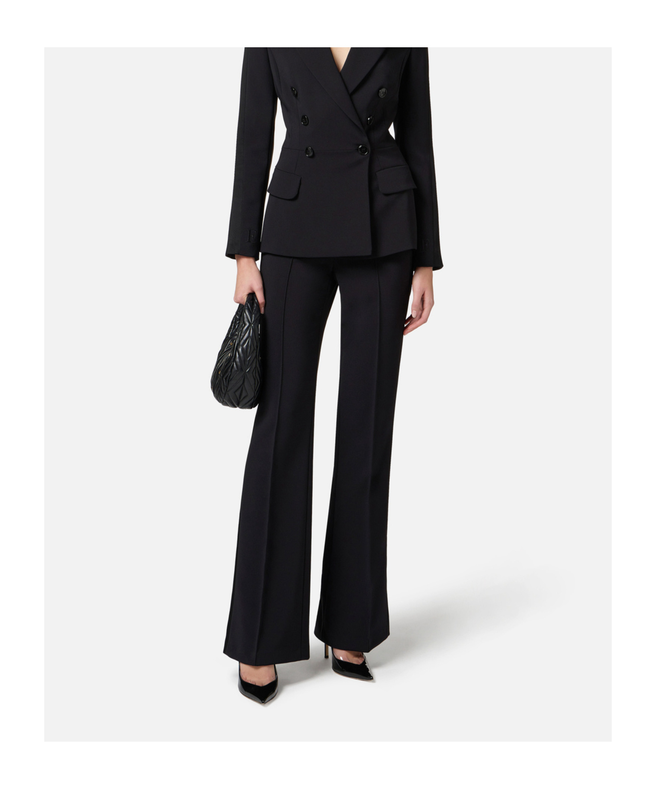ELISABETTA FRANCHI SATIN-TRIM CREPE TROUSERS