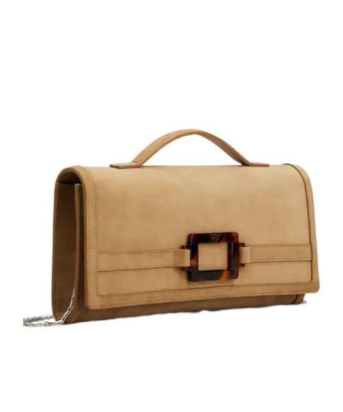 Roger Vivier Belle Vivier Clutch In Suede In Brown