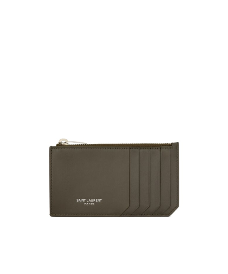 Saint Laurent Zipper Card Bag In Brown