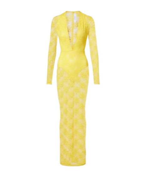 Alex Perry Sheer Lace Gown In Yellow