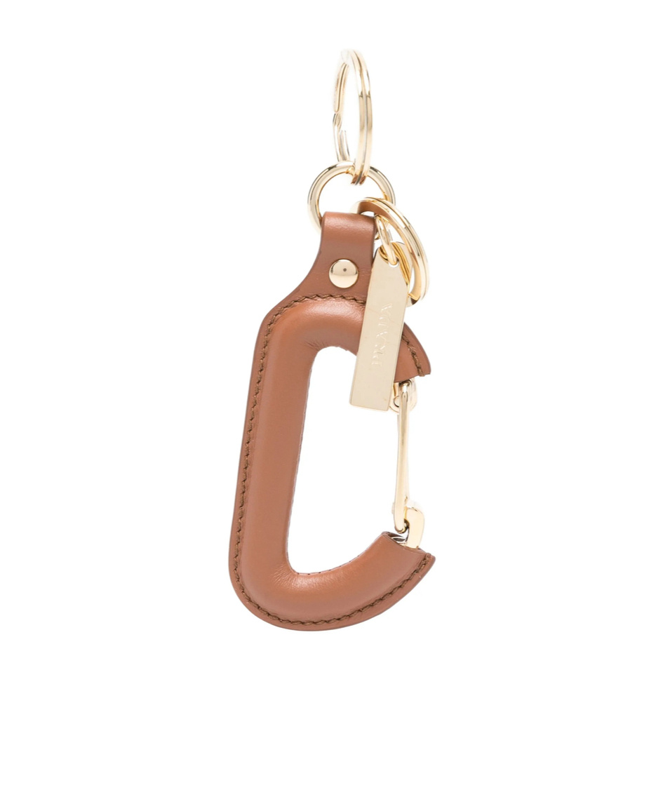 Prada Leather Carabiner Keyring In Brown