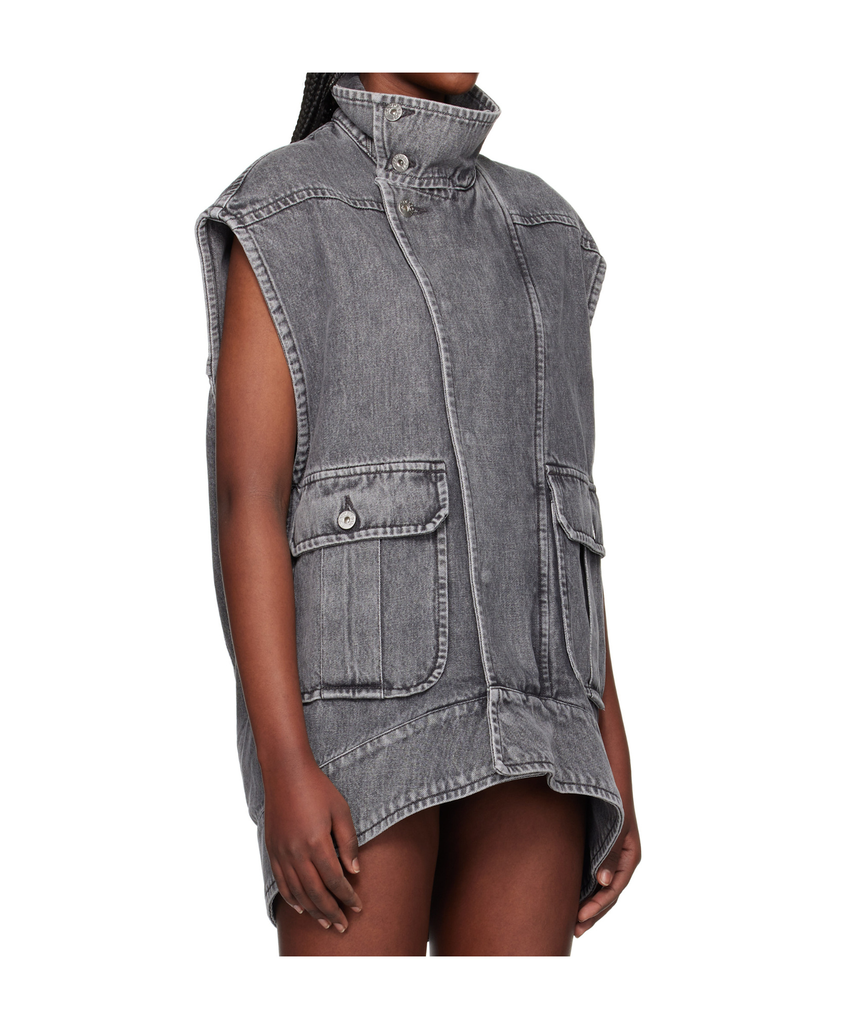 Jw Anderson Oversized Sleeveless High Neck Denim Vest In Grey