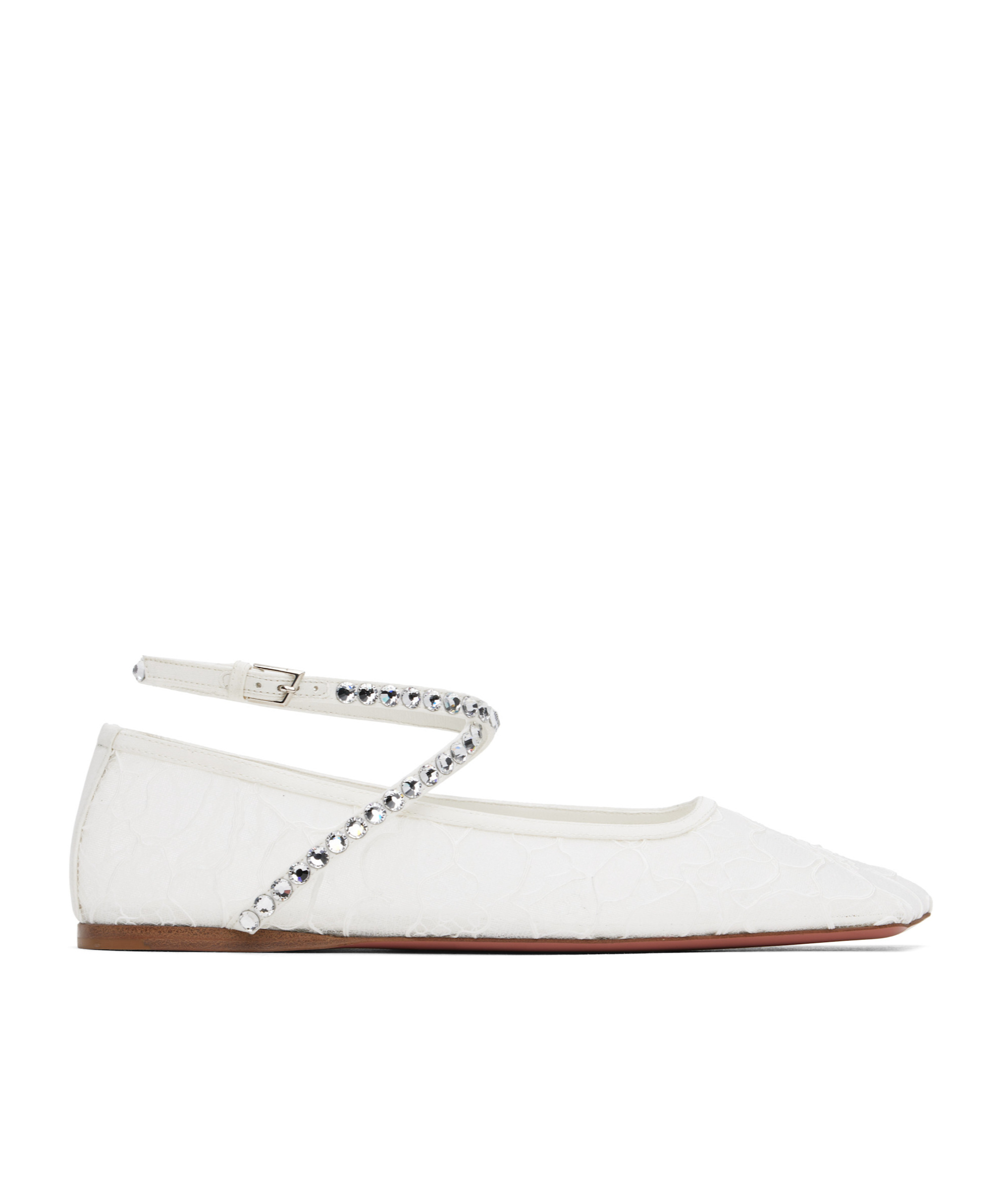 Amina Muaddi White Ane Lace Ballerina Flats In White