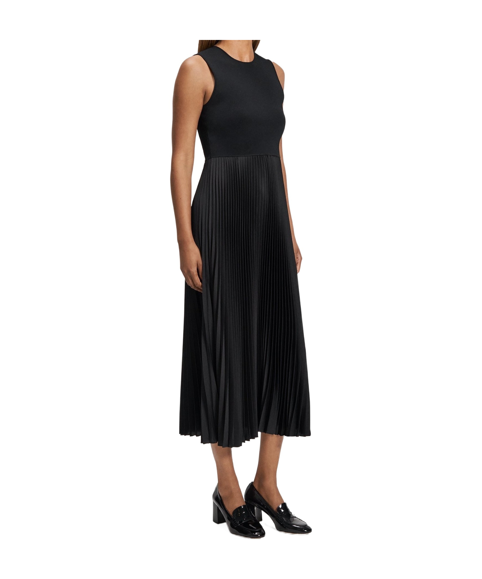 Shop Theory Pleated Satin Dress In Black