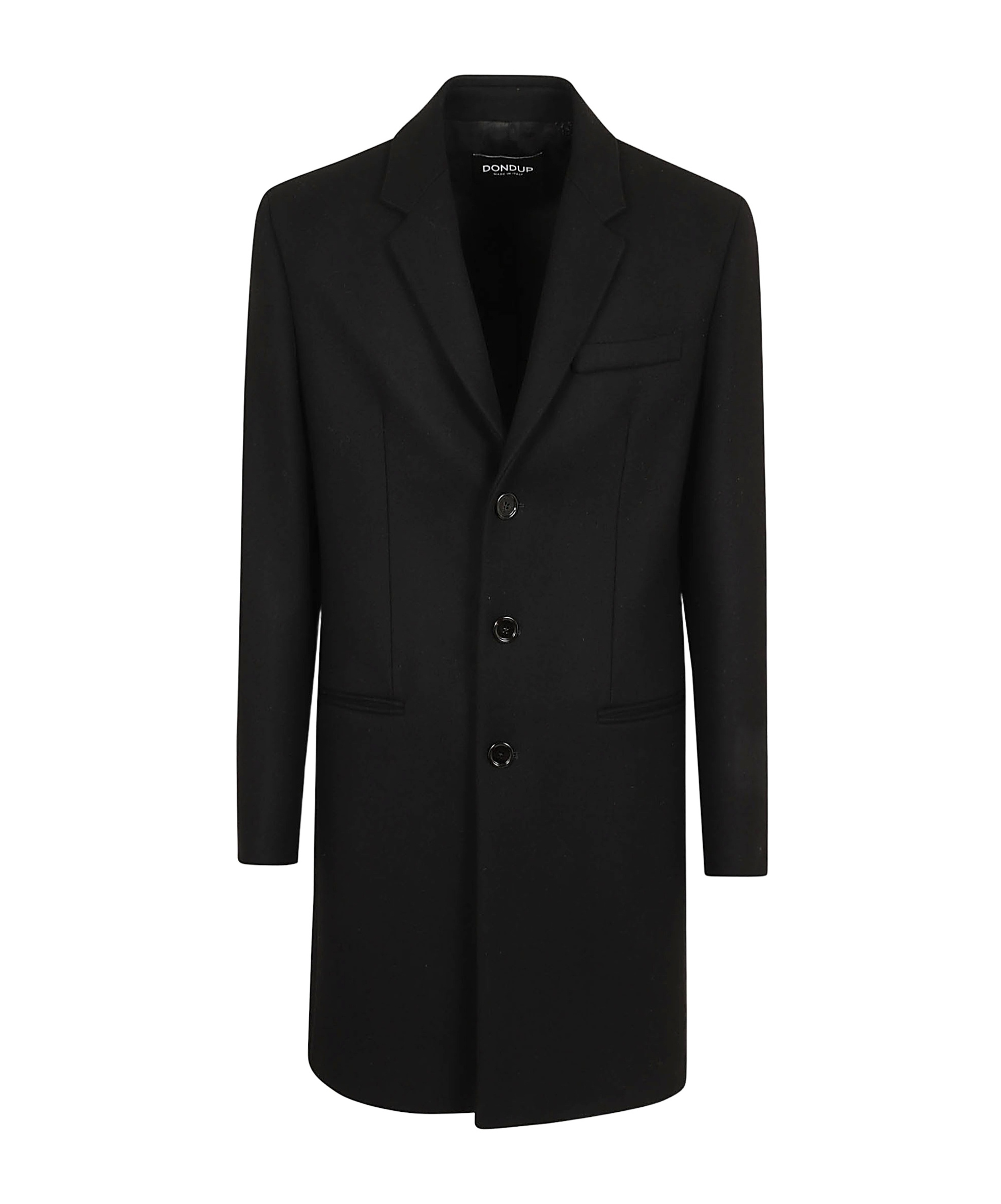 Dondup Knee-length Wool Coat With Welt Pockets And Three Buttons In Black