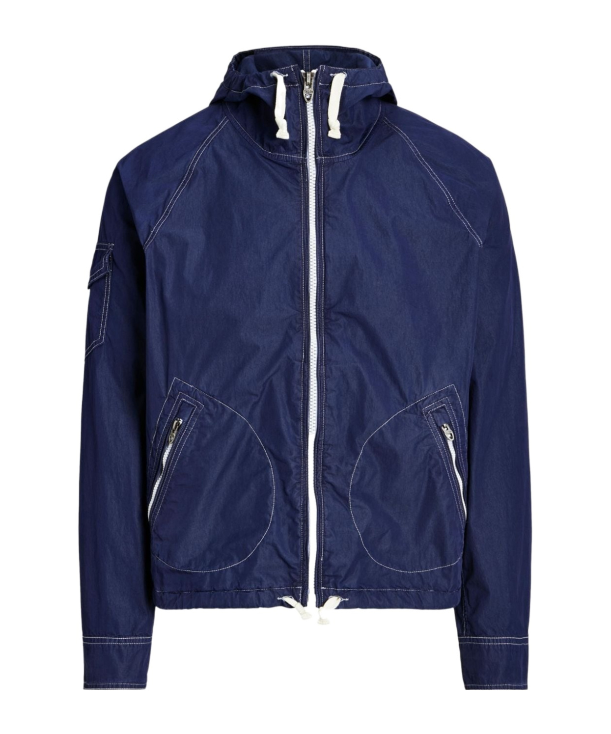 Polo Ralph Lauren Garment-dyed Twill Hooded Jacket In Navy Blue/white