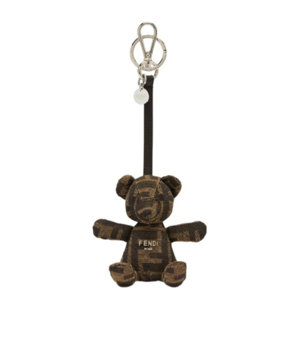 Fendi Teddy Bear-shaped Ff Jacquard Key Ring In Black