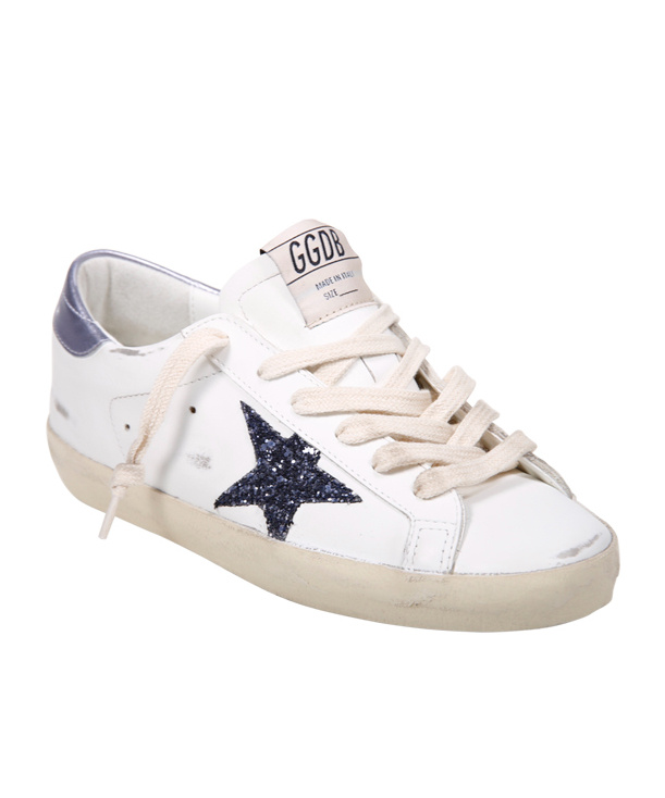 Golden Goose Super Star Leather Upper And Toe Glitter Star Laminated Heel