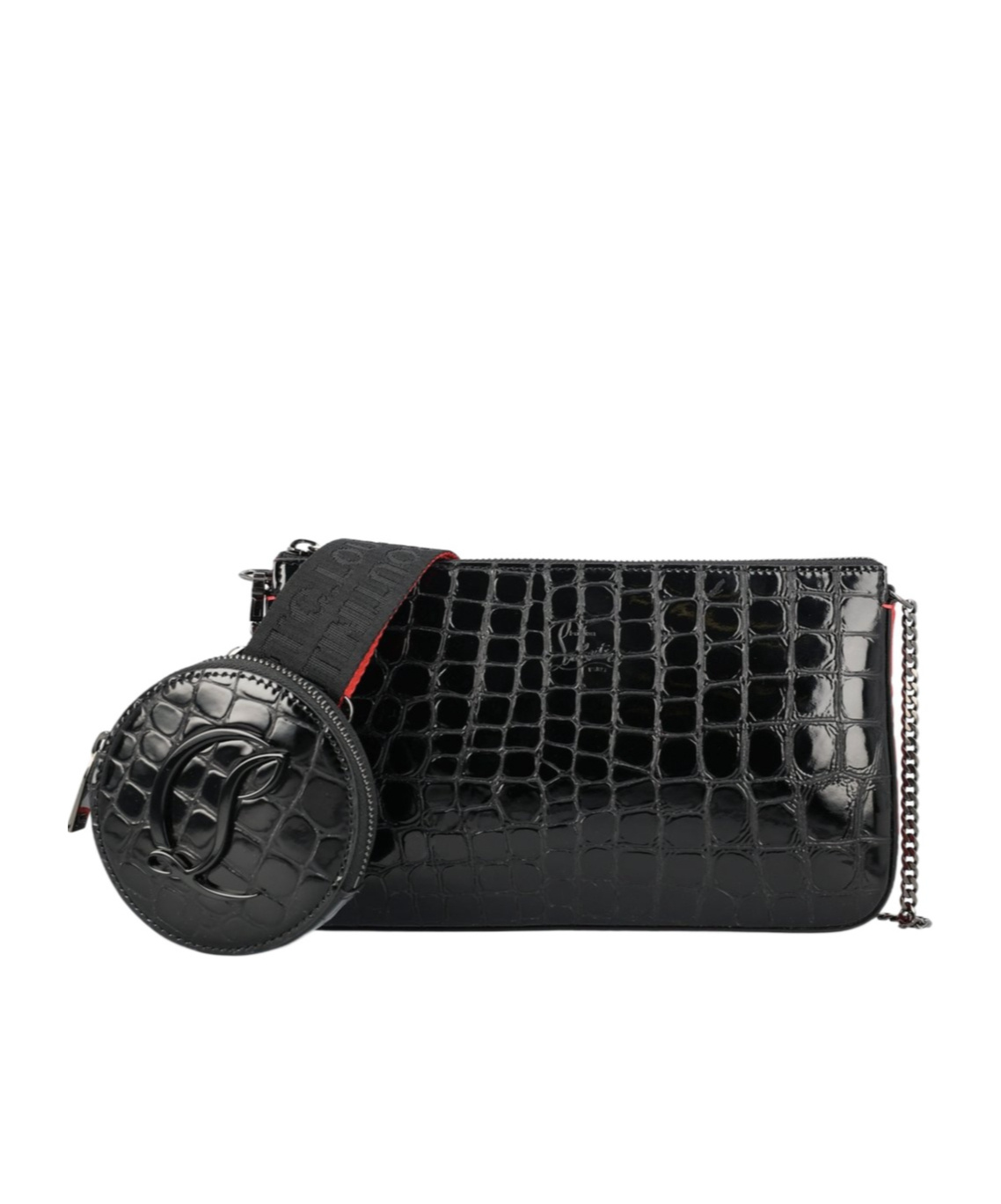 Christian Louboutin Loubila Hybrid Croc Embossed Leather Pouch Crossbody Bag In Black
