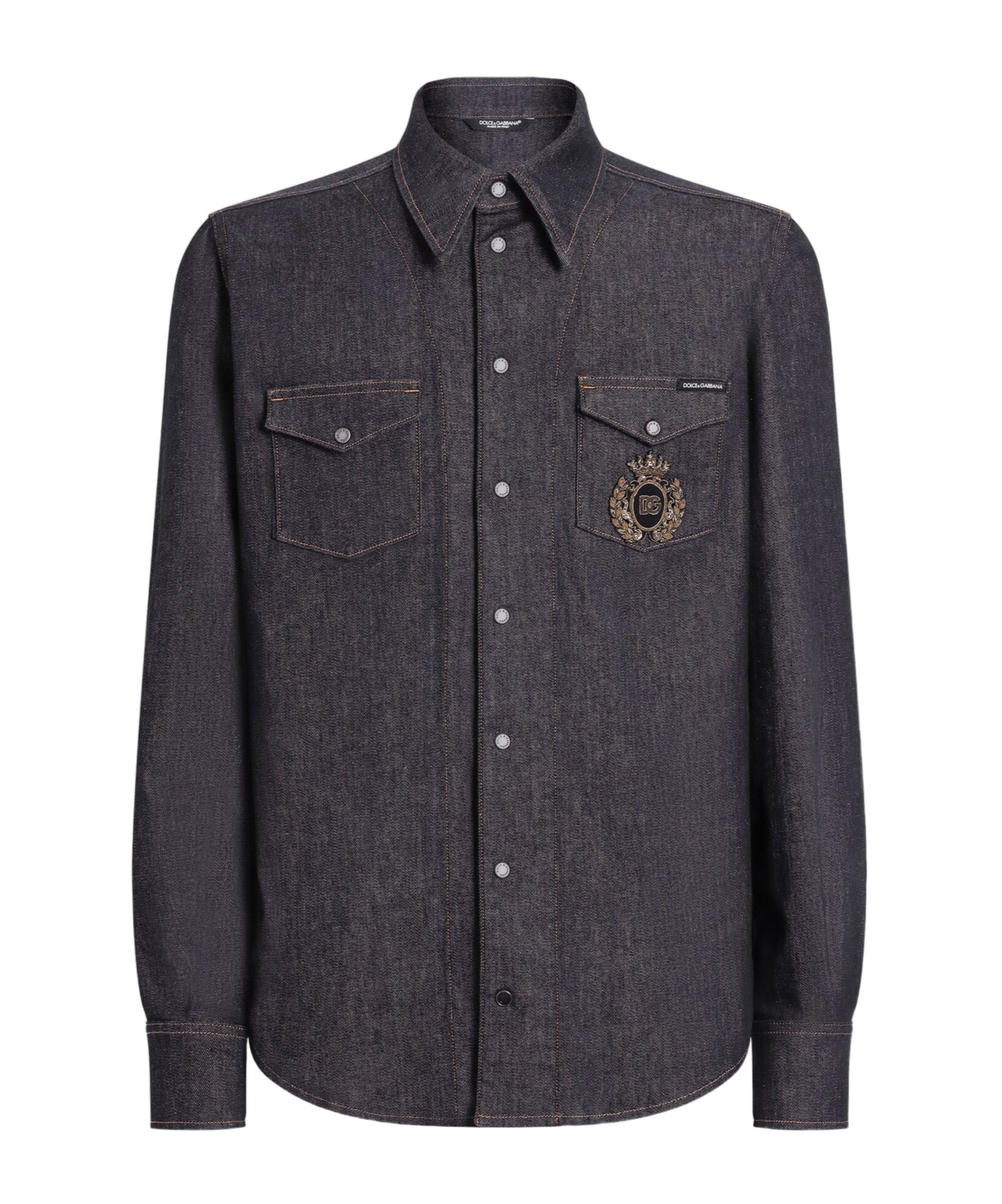Dolce & Gabbana Denim Shirt With Heraldic Emblem In Black