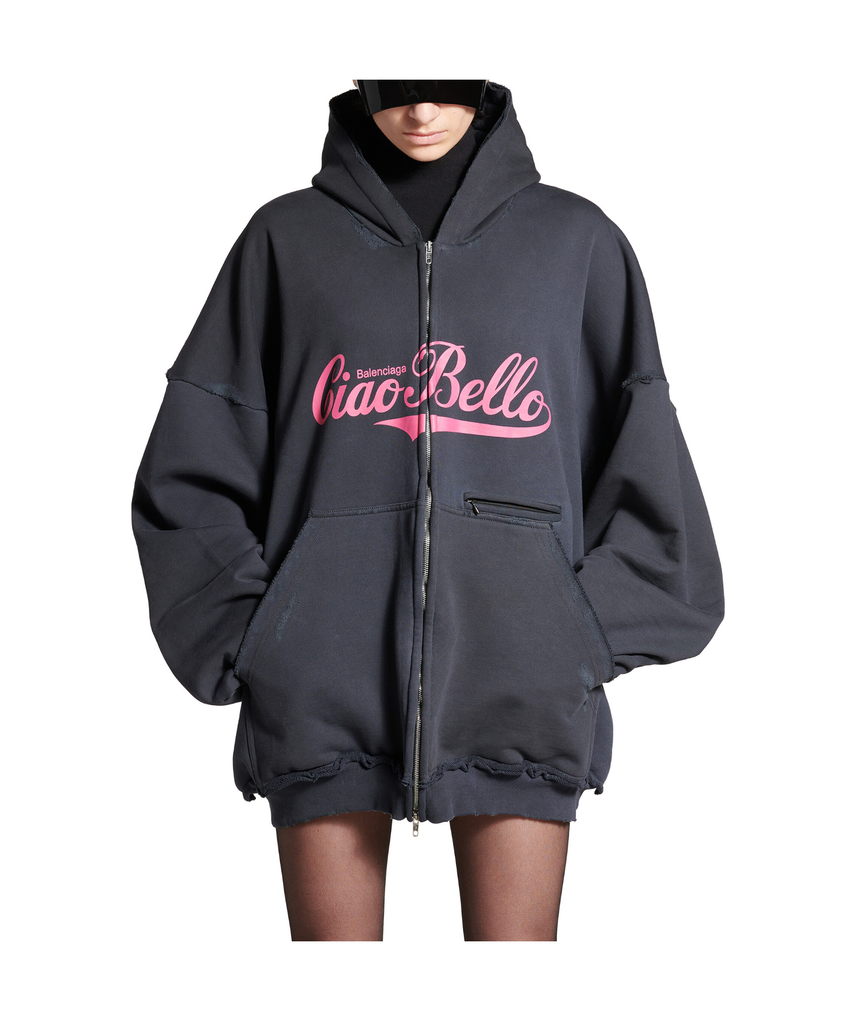 Balenciaga Ciao Bello Large-fit Hooded Sweatshirt In Black