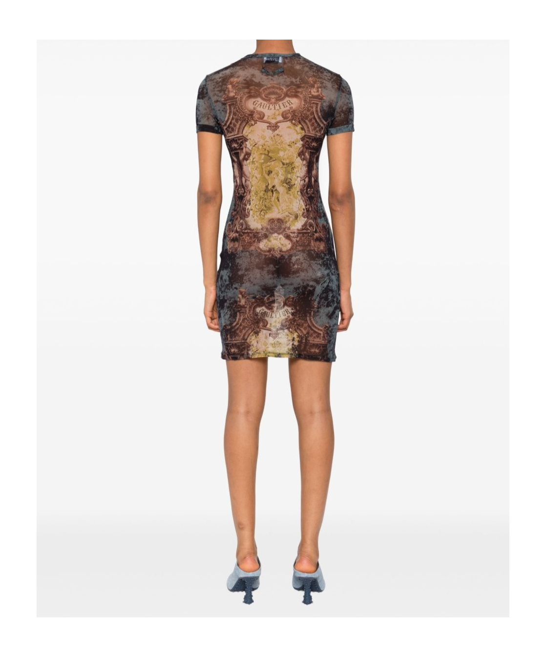 Jean Paul Gaultier Graphic Print Fitted Dress With Short Sleeves In Multi