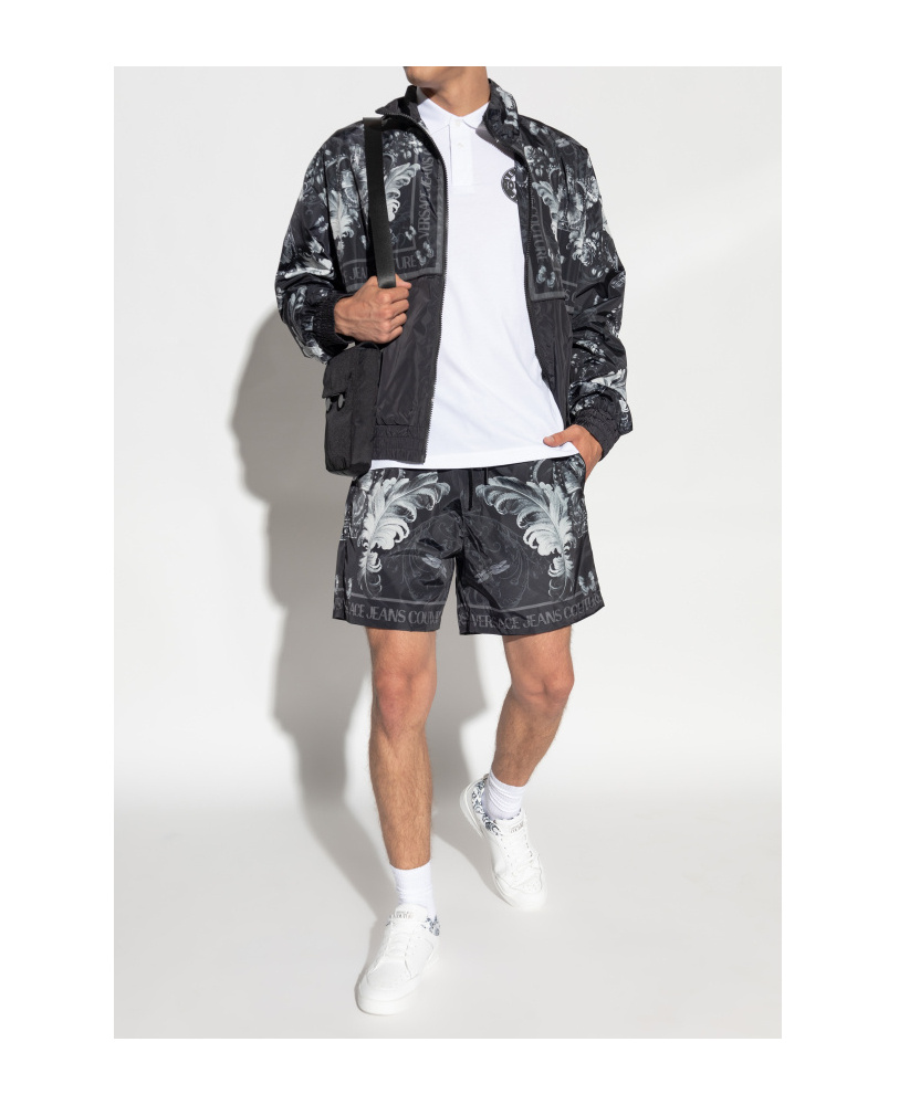 Versace Jeans Couture Logo Print Short-sleeved Polo Shirt In White