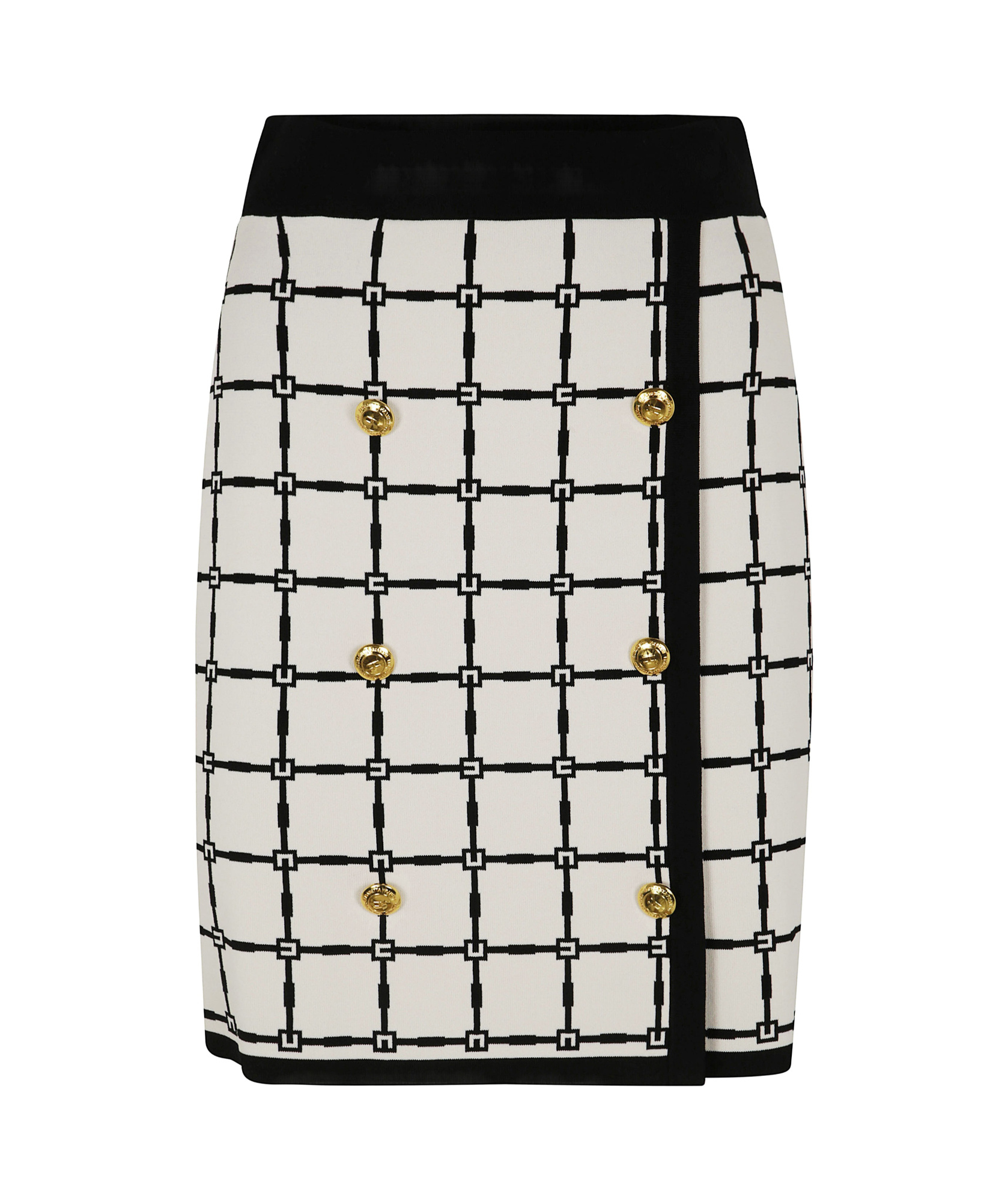 Elisabetta Franchi Grid-patterned Buttoned Mini Skirt In Cream