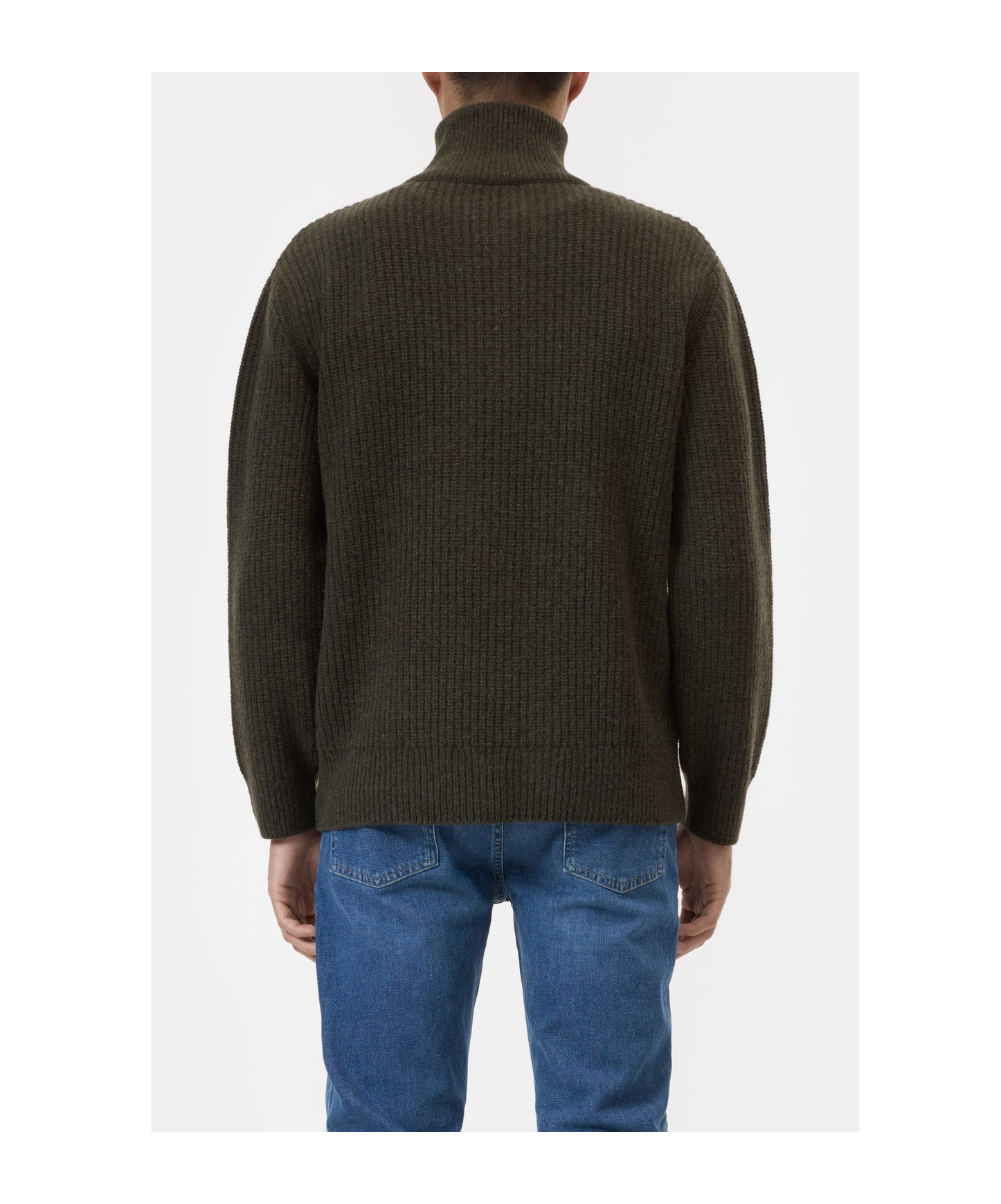 Closed Zippered Long-sleeve Sweater In Green