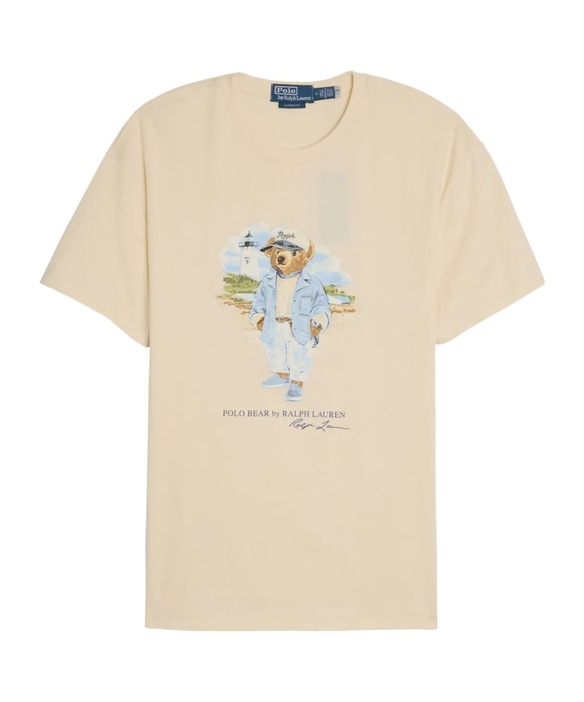 Polo Ralph Lauren White Crewneck T-shirt With Maxi Polo Bear Print On The Front In Nude