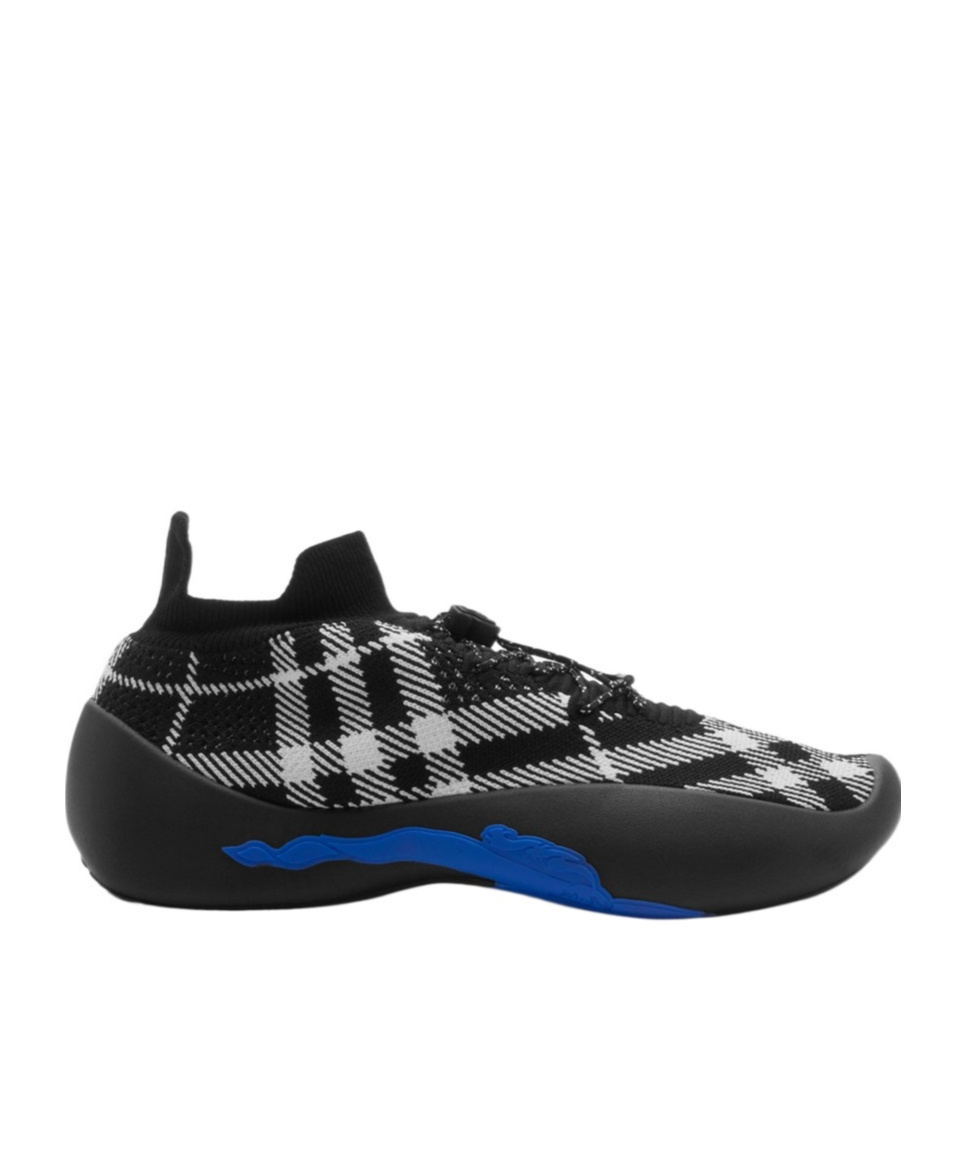Burberry Black & White Check Knit Neptune Sneakers In Black