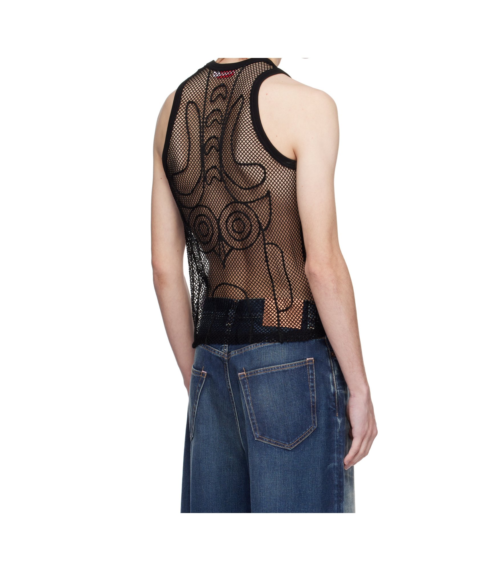 Charles Jeffrrey Loverboy Black Graphic Net Tank Top In Black