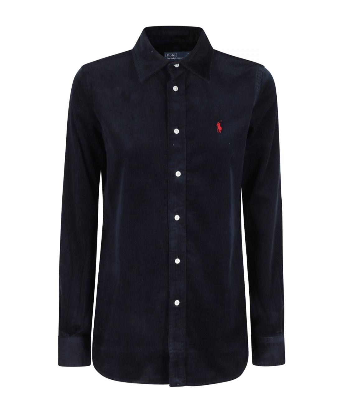 Polo Ralph Lauren Navy Blue Long Sleeve Velvet Ribbed Shirt With Classic Collar In Blue