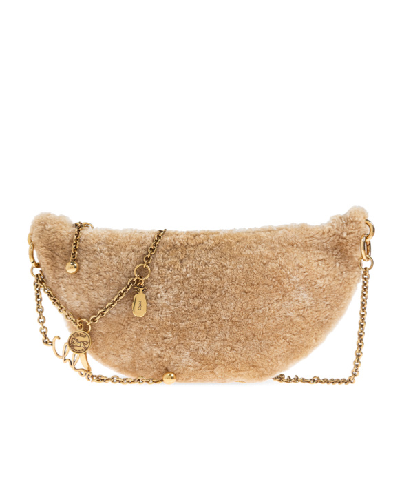 Chloé Mini Icons Genuine Shearling Half Moon Crossbody Bag In Neutral