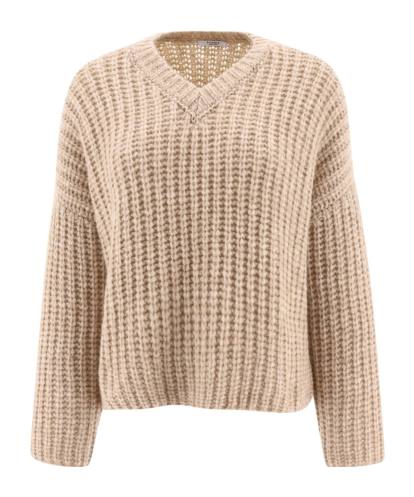 Peserico V-neck Knitted Sweater In Brown