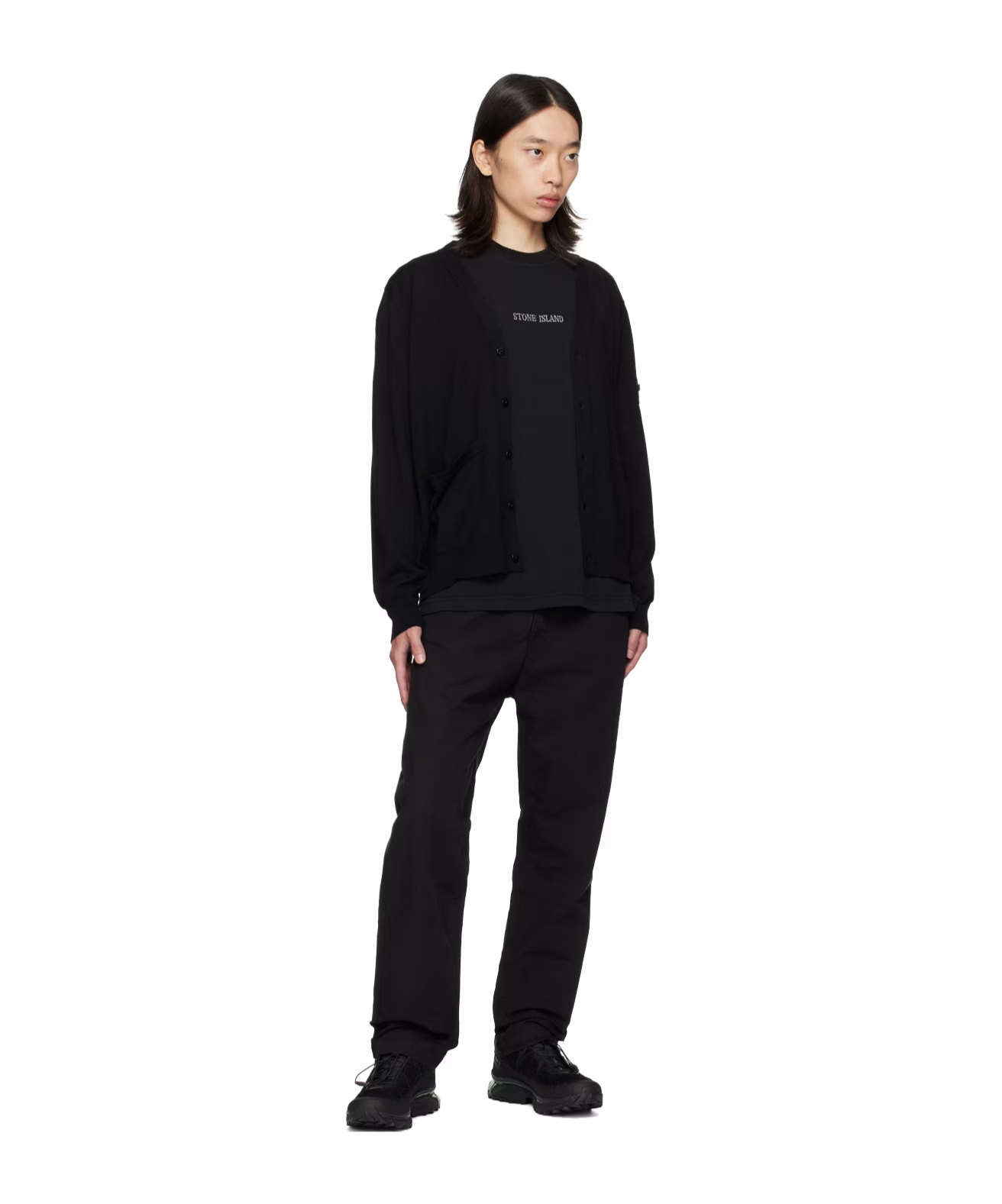 Stone Island Black Patch Cardigan In Black