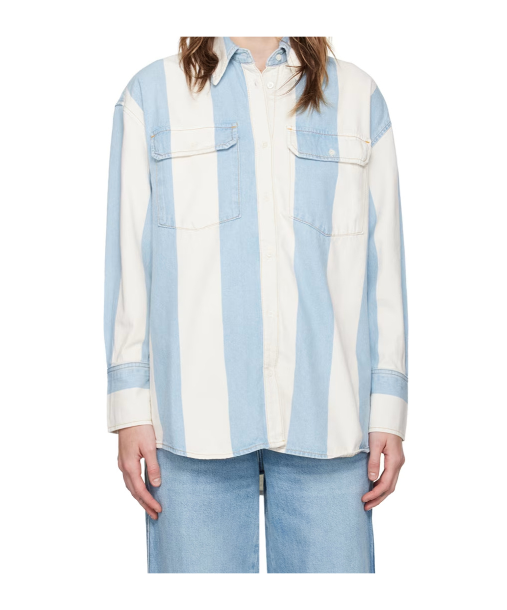 Frame Striped Denim Shirt In Blue