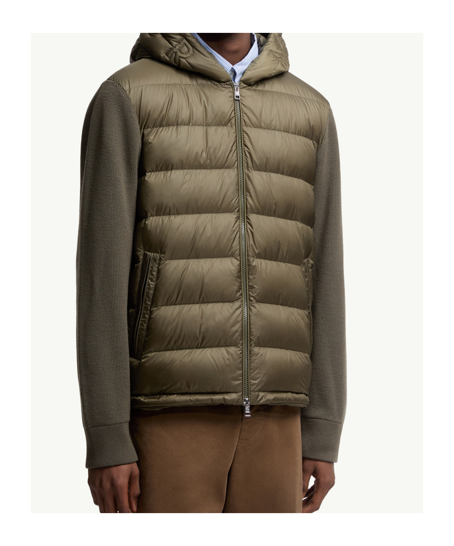 Moncler Mens Olive Hybrid Tricot Hooded Wool Knit Cardigan In Green