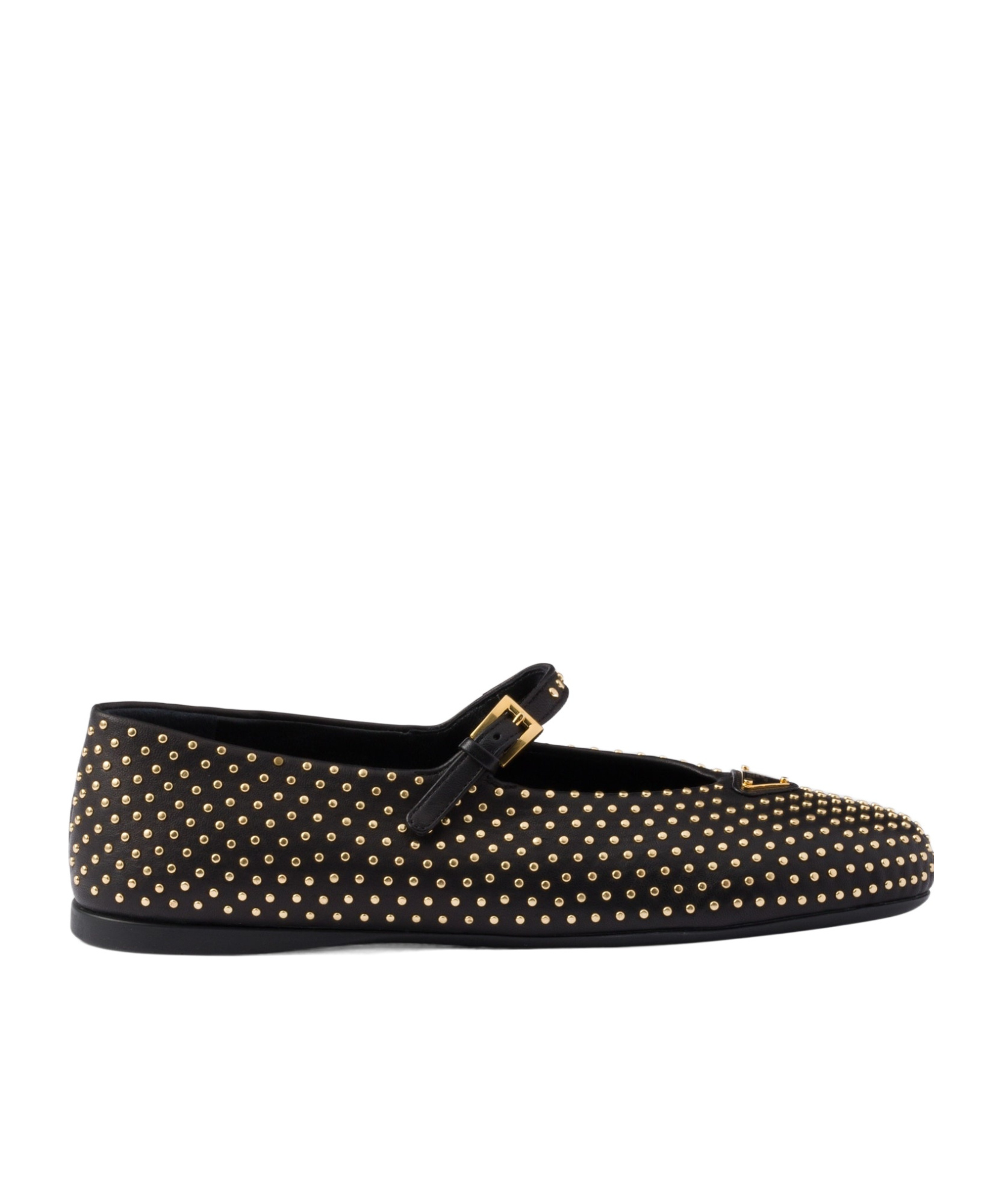 Prada Crystal Saffiano Dual Mary Jane Ballerina Flats In Black