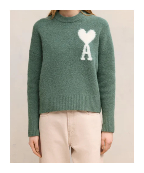 Shop Ami Alexandre Mattiussi Logo Knitted Sweater In Green