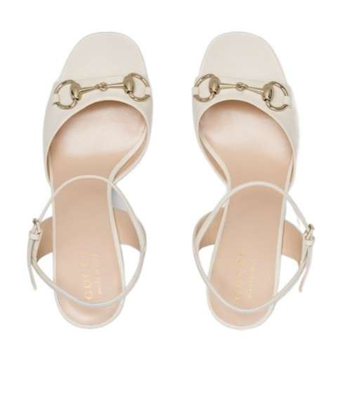 Gucci Leather Horsebit Heeled Sandals 75 In White