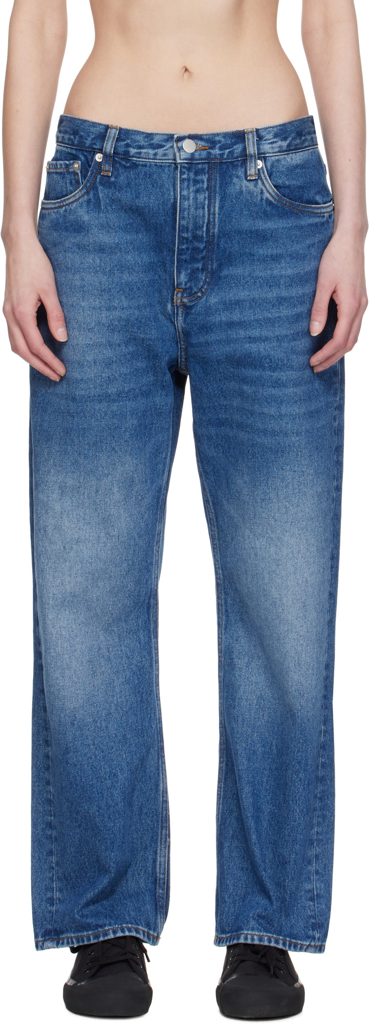 Studio Nicholson Belt Loop Jeans In Blue