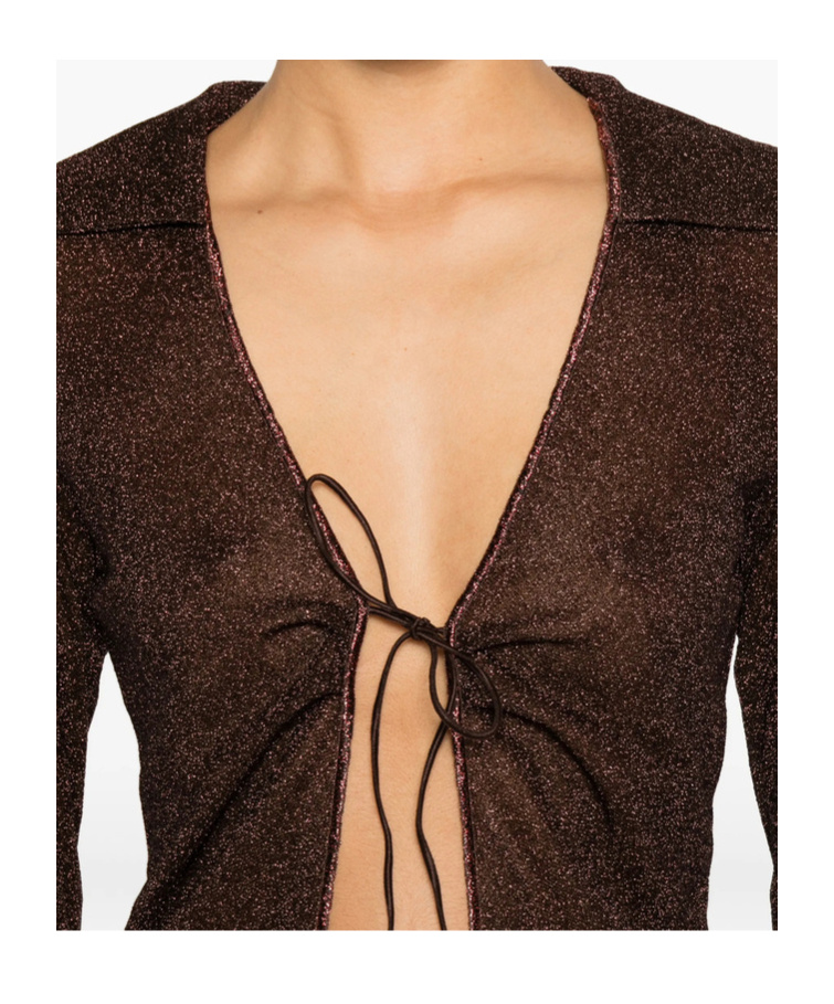 Oseree Tie-detail Bell-sleeve Top In Burgundy