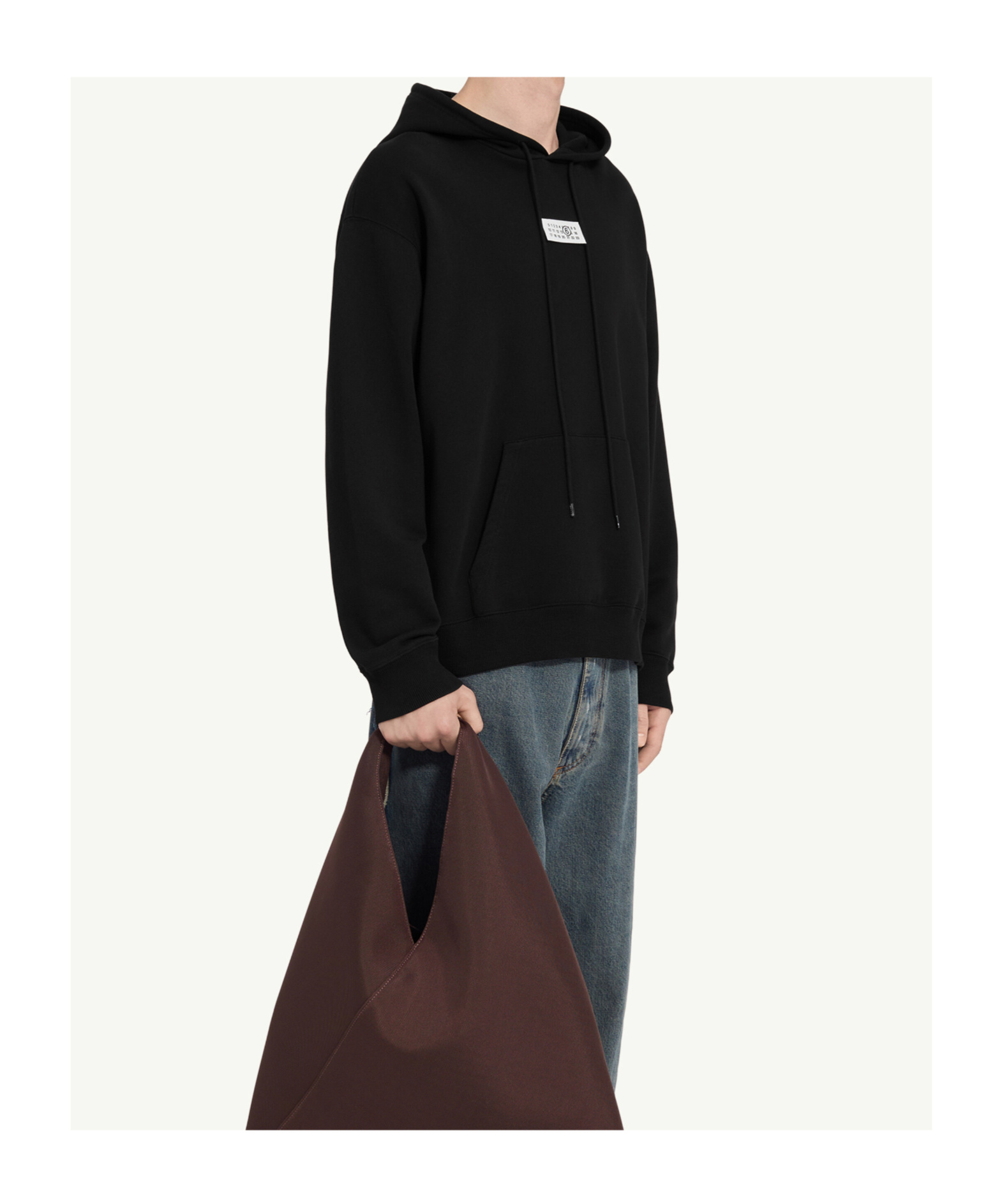 Mm6 Maison Margiela Mm6 By Maison Margiela Emblazoned Black Hoodie With Drawstring And Ribbed Finishes In Black