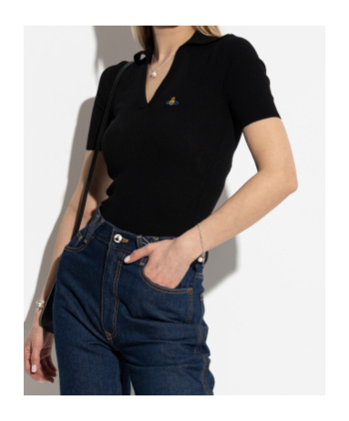 Shop Vivienne Westwood Marina Ribbed Polo Top In Black