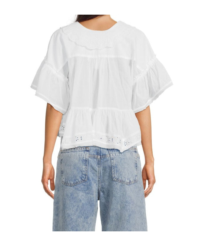 Free People Elle Broderie Anglaise Cotton Blouse In Ivory