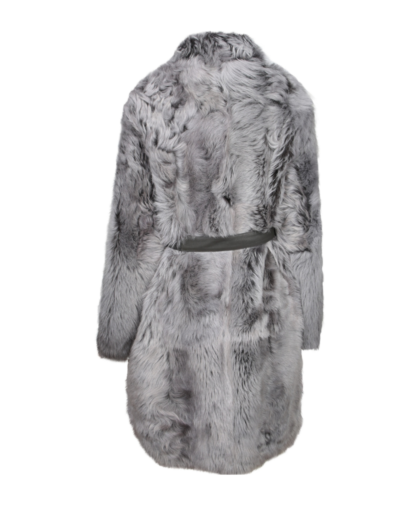 Yves Salomon Belted Shearling Coat In Gray