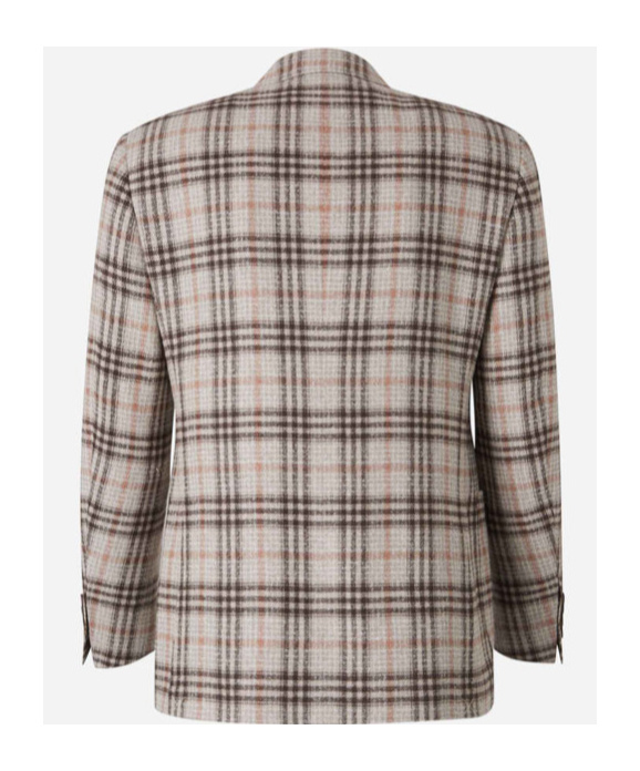 Canali Checked Wool Blazer In Nude