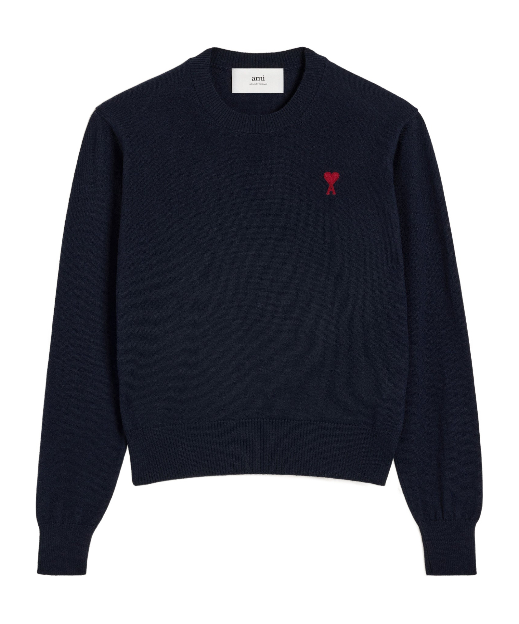 Ami Alexandre Mattiussi Crewneck Heart-embroidered Wool Sweater In Blue