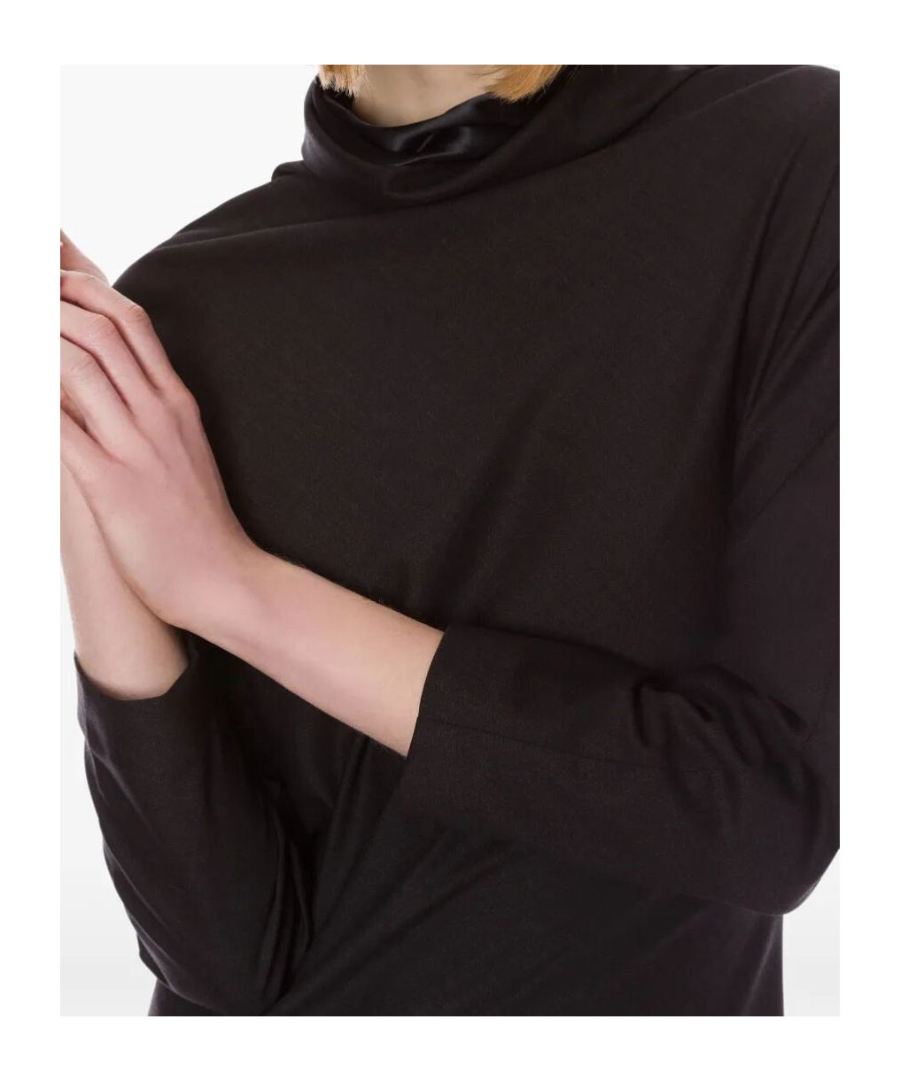 Alberta Ferretti Slit Back Fitted High Neck Midi Dress In Black