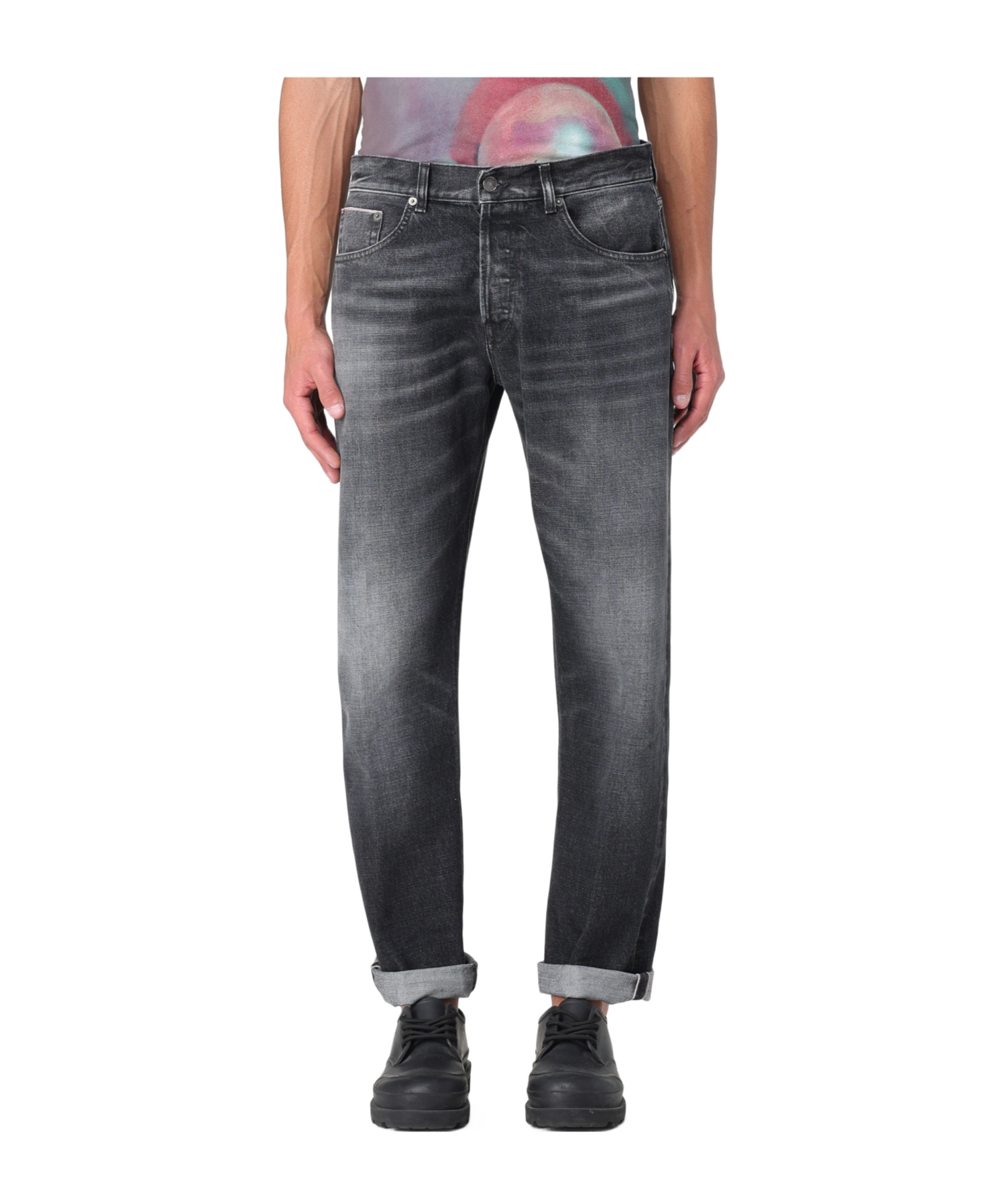Dondup Logo Patch Denim Trousers In Black