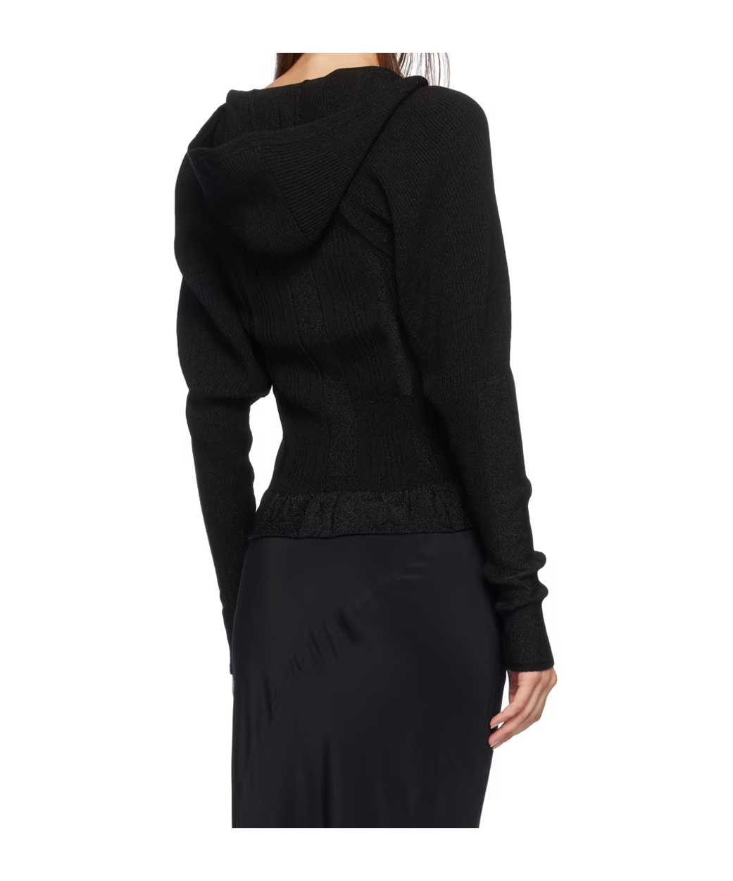 Simone Rocha Plaited Tinsel Hood Knitted Cardigan In Black