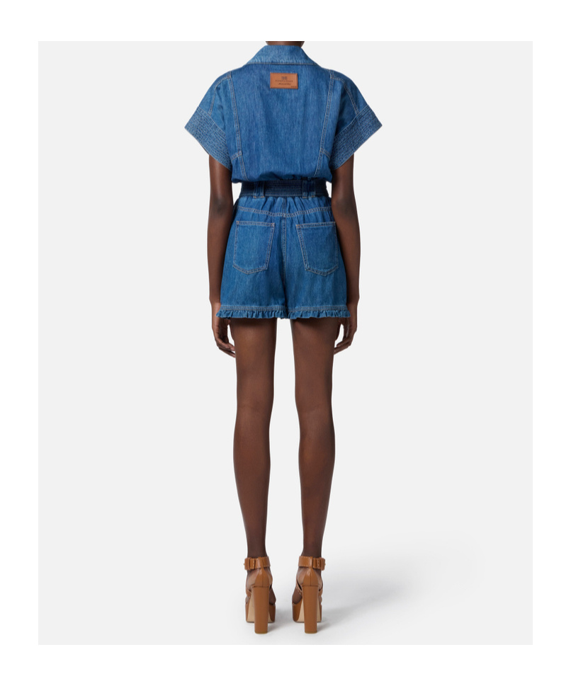 Elisabetta Franchi Denim Romper Suit In Blue