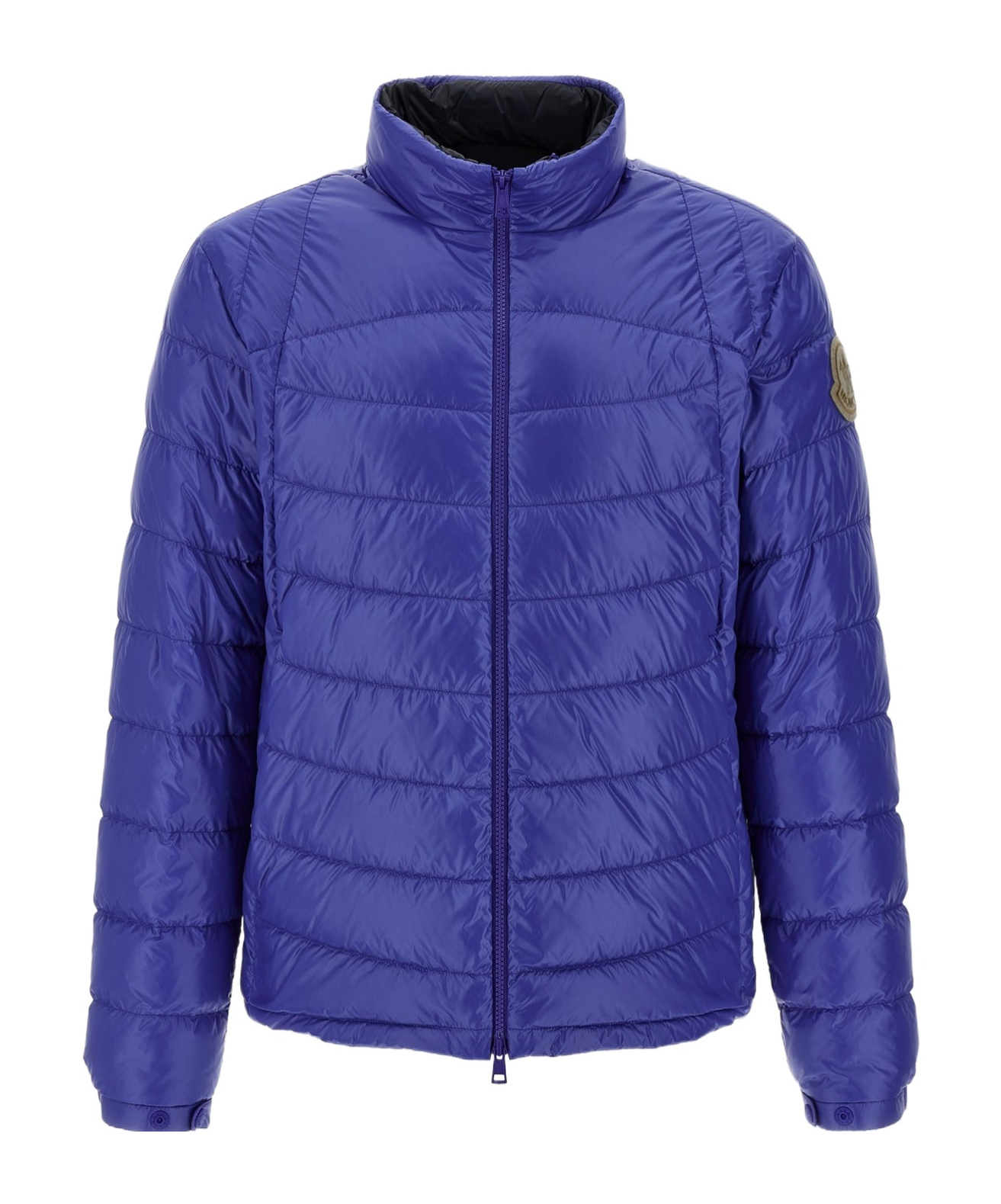 Moncler Padded Jacket With Elastic Cuffs And High Collar In Blue