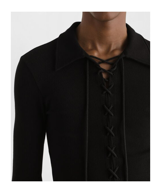 Dolce & Gabbana Dolce  Gabbana Long-sleeved Interlock Jersey Polo Shirt In Black