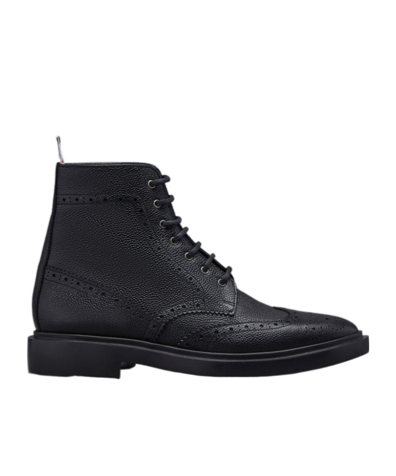 Thom Browne Brogue-detail Ankle Boots In Black